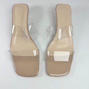 Nude Transparent Block Heels with Clear Straps Slip-On Womens Sandals EU Size 42